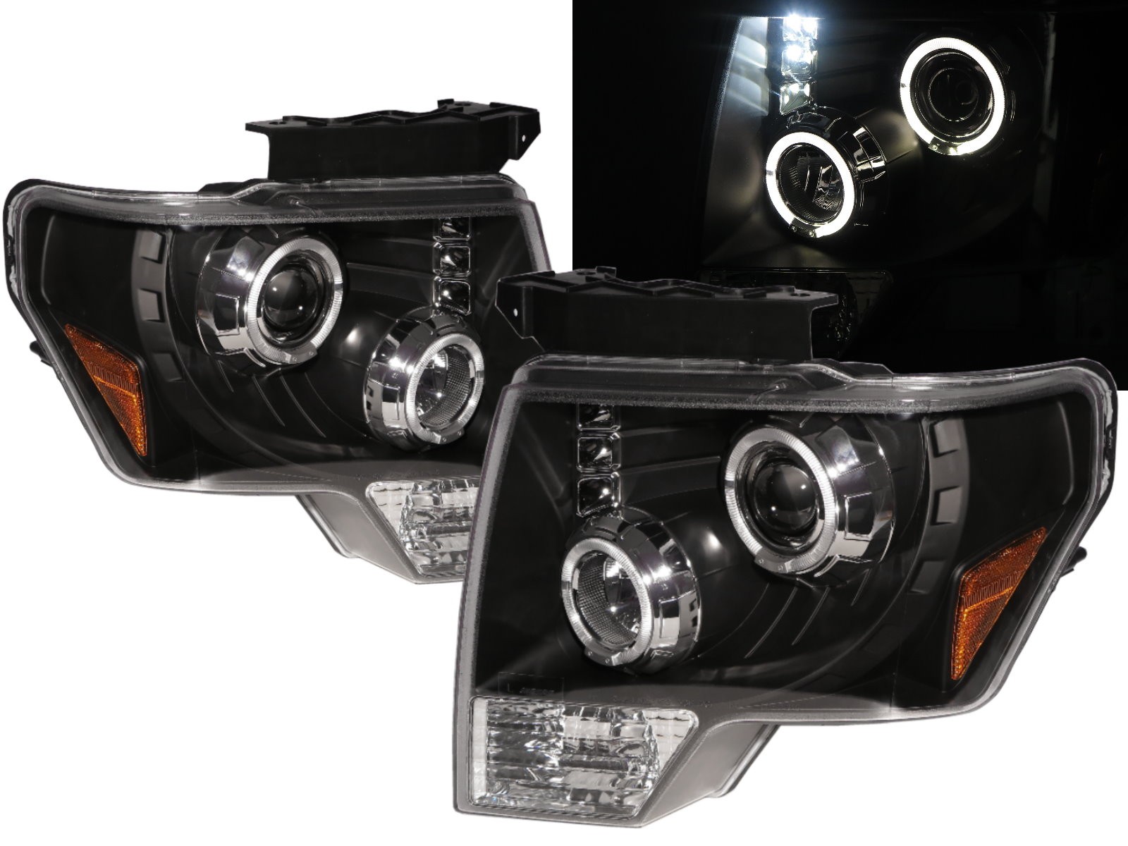 CrazyTheGod F-Series F150 Twelfth generation 2009-2014 Pickup 2D/4D Angel-Eye Projector Headlight Headlamp Black for FORD RHD