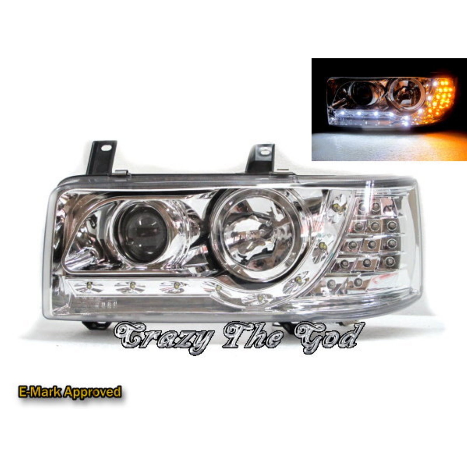 CrazyTheGod Transporter T4 1990-2003 Pre-Facelift VAN/Pickup 2D/3D/4D/5D/6D Projector LED R8Look Headlight Headlamp Chrome V1 for VW Volkswagen LHD