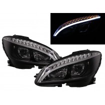 CrazyTheGod C-CLASS W204 2008-2011 PRE-FACELIFT Sedan 4D LED Bar Projector Headlight Headlamp Black for Mercedes-Benz RHD