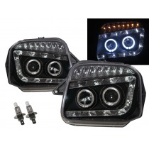 CrazyTheGod Jimny 1998-2018 SUV 2D Guide LED Angel-Eye Projector Headlight Headlamp Black for CHEVROLET CHEVY LHD