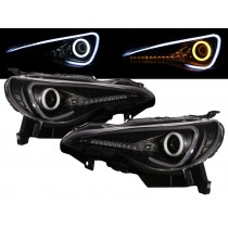 CrazyTheGod FR-S 2012-present Coupe 2D Cotton Halo LED Dynamic Turn Signal Halogen H1 Headlight Headlamp Black for SCION RHD