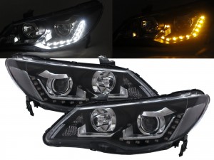 CrazyTheGod CSX 2005-2011 Sedan 4D LED Bar Projector Halogen Headlight Headlamp Black EU for ACURA RHD