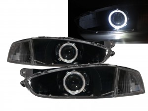 CrazyTheGod Colt 1995-2002 Hatchback/Coupe 2D/3D Guide LED Angel-Eye Projector Headlight Headlamp Black for Mitsubishi LHD
