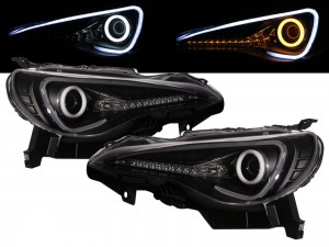 CrazyTheGod FR-S 2012-present Coupe 2D Cotton Halo LED Dynamic Turn Signal Halogen H1 Headlight Headlamp Black for SCION LHD