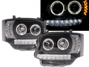 CrazyTheGod HIACE H200 2010-2014 Angel-Eye Projector Headlight LED DRL R8Look BLACK for TOYOTA LHD