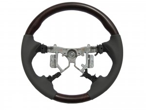 CrazyTheGod FORTUNER 2012-2014 STEERING WHEEL OE BROWN WOOD GRAY Leather for TOYOTA